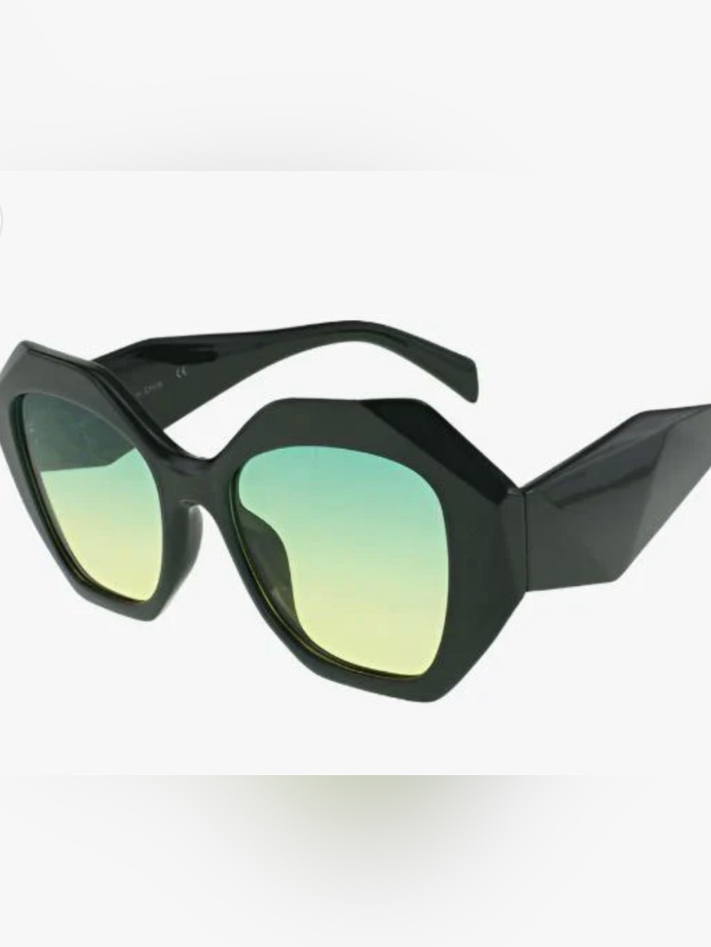 Women’s Black Geometric Frame Sunglasses with Green-Yellow Gradient Lenses